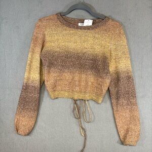 Cotton:On Crop Sweater Long Sleeve Cut-Out Back/Drawstring Tie Crew Neck M